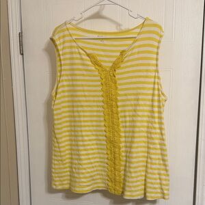 Kim Rogers Yellow and White Striped Tank with Lace Accent
